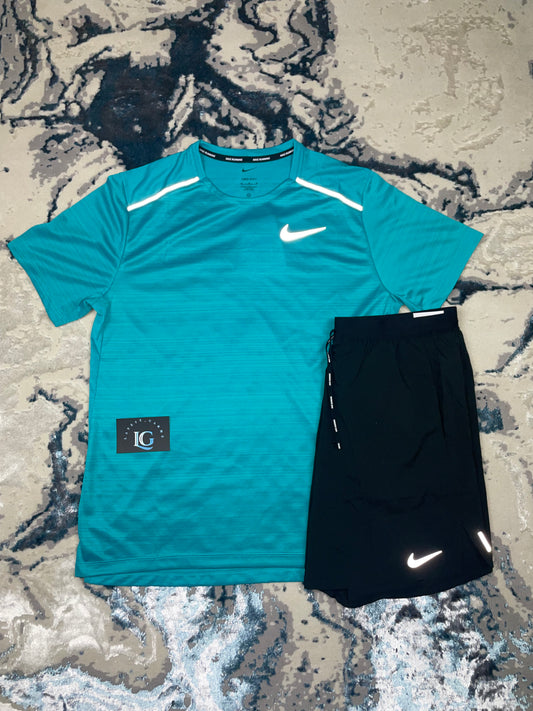 NIKE MILER T-SHIRT DUSTY CACTUS & BLACK FLEX STRIDE SHORTS SET