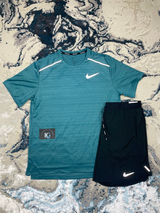 NIKE MILER T-SHIRT TEAL & BLACK FLEX STRIDE SHORTS SET