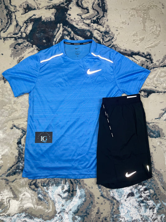 NIKE MILER T-SHIRT AQUA BLUE & BLACK FLEX STRIDE SHORTS SET